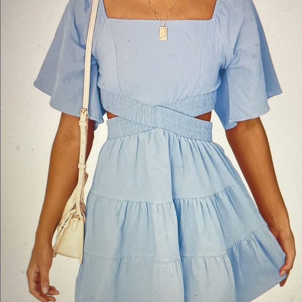 Light Blue Tiered Dress with Cutout Design